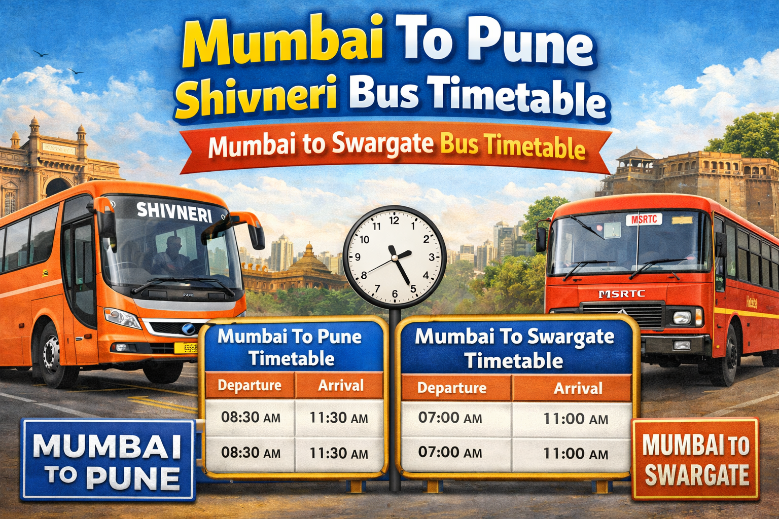 Mumbai To Pune Shivneri Bus Timetable | Mumbai to Swargate Bus Timetable