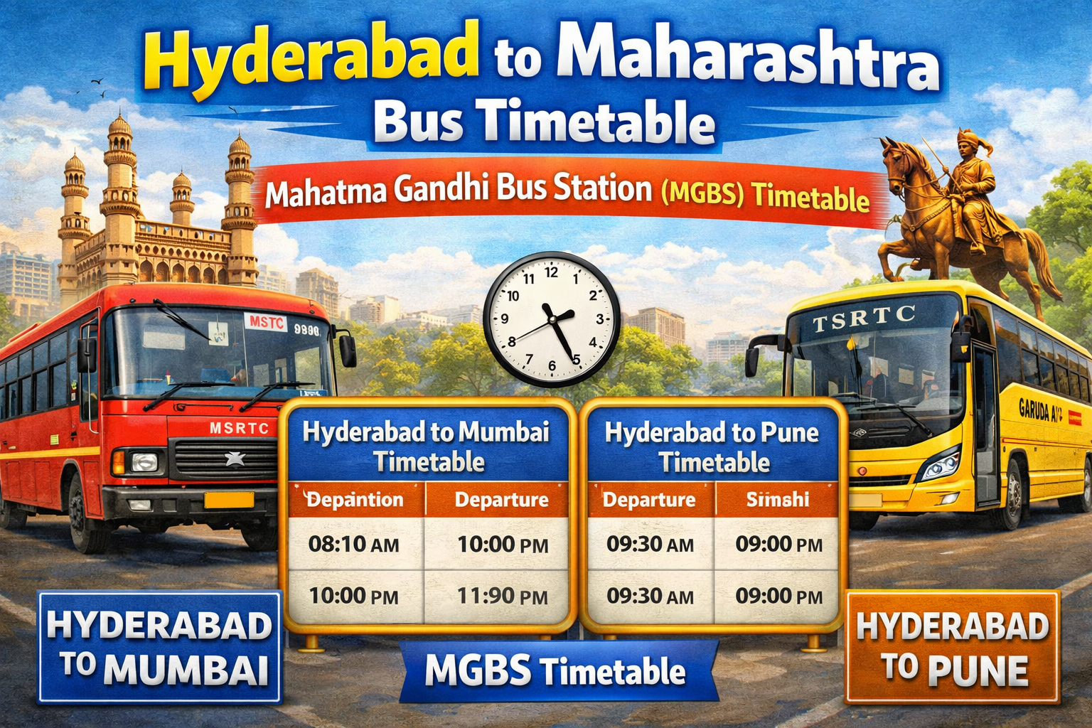 Hyderabad to Maharashtra Bus Timetable | Mahatma Gandhi Bus Station (MGBS) Timetable