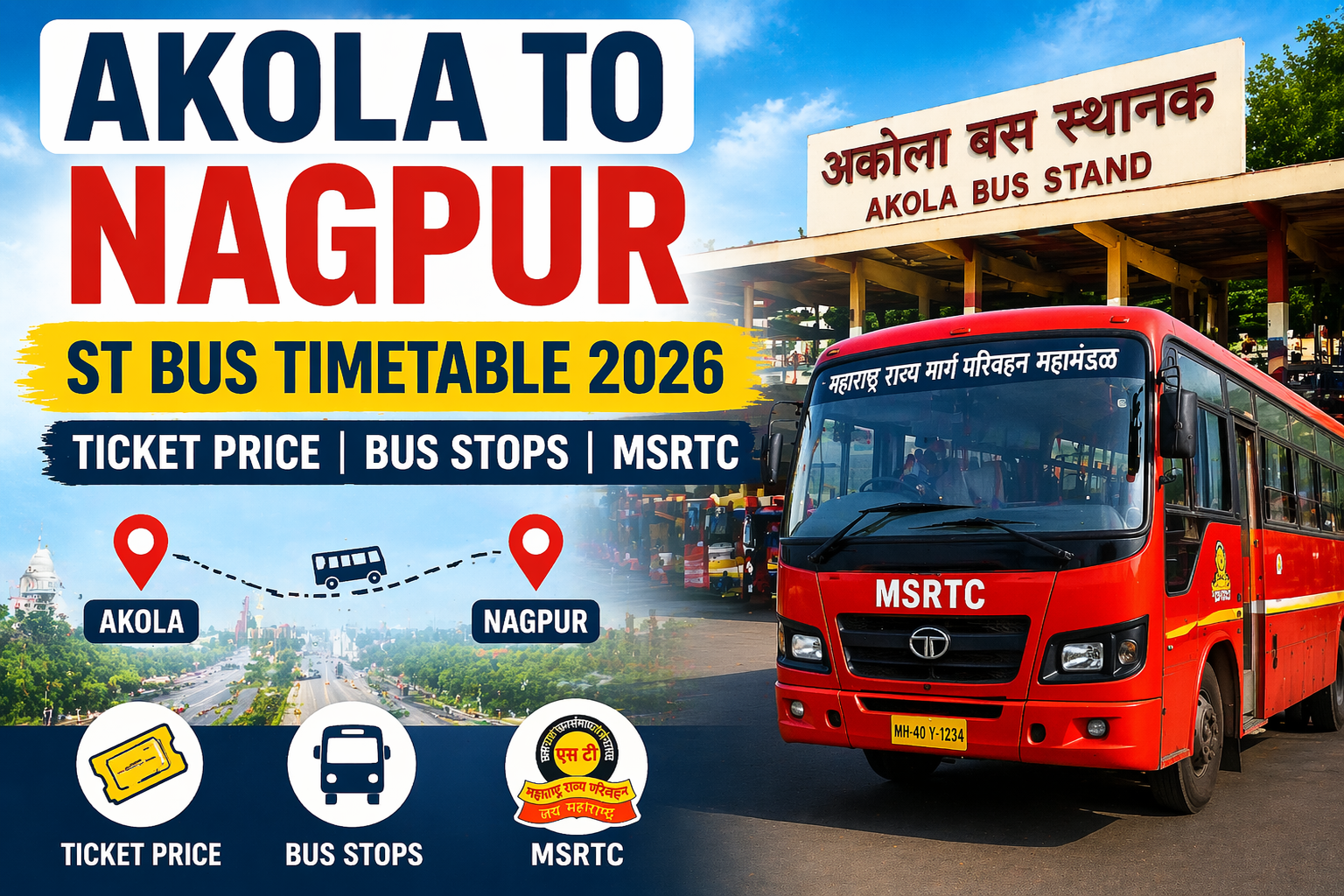 Akola to Nagpur ST Bus Timetable 2026 Ticket Price | Bus Stops | MSRTC