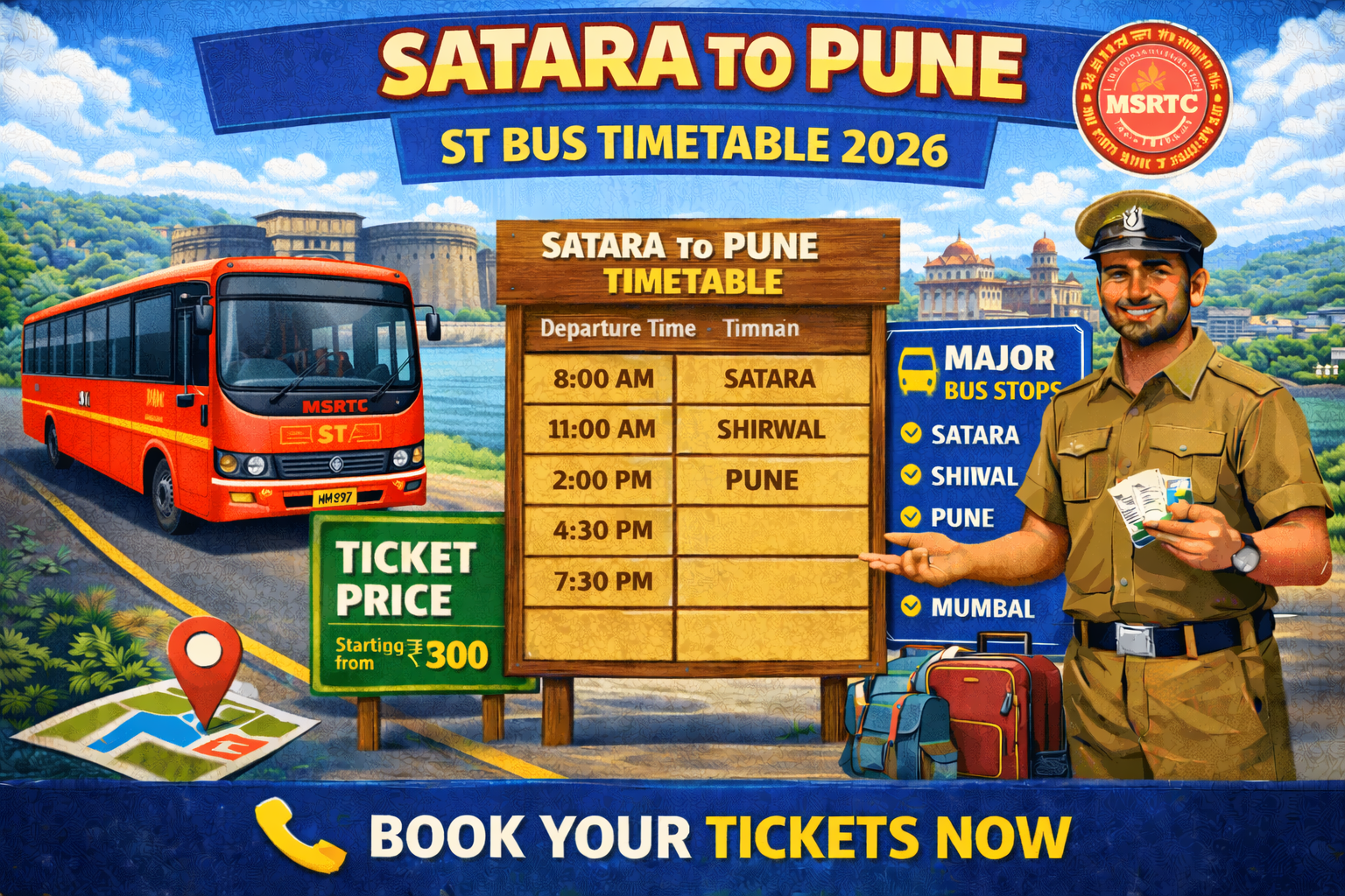 Satara to Pune ST Bus Timetable 2026 Ticket Price | Bus Stops | MSRTC