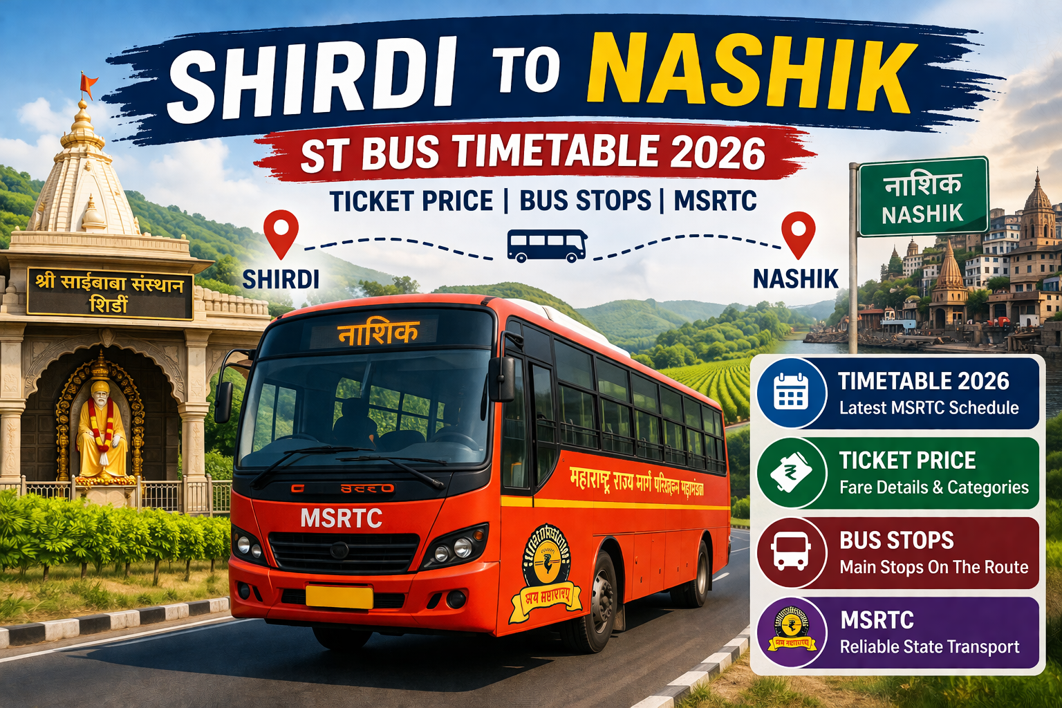 Shirdi to Nashik ST Bus Timetable 2026 Ticket Price | Bus Stops | MSRTC