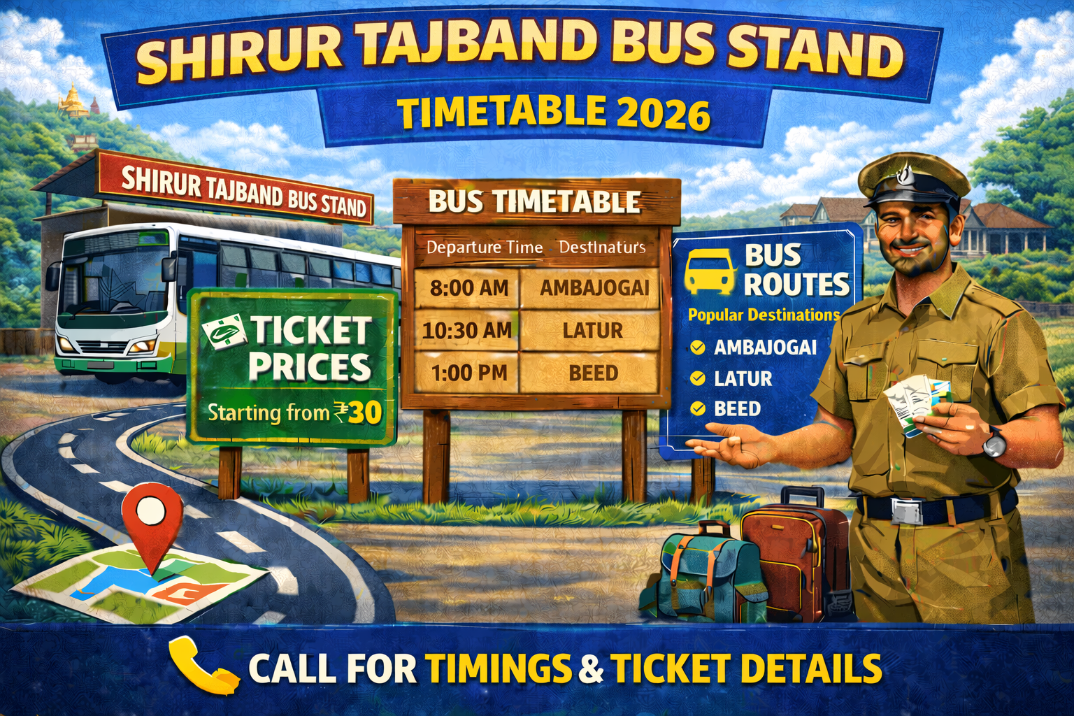 Shirur Tajband Bus Stand Timetable 2026 Phone Number | Ticket Price | Routes