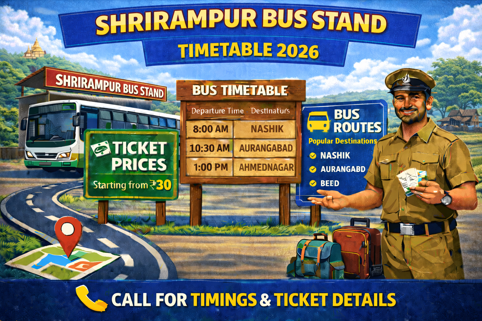 Shrirampur Bus Stand Timetable 2026 Phone Number | Ticket Price | Routes