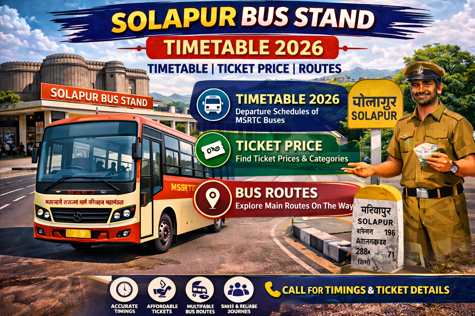 Solapur Bus Stand Timetable 2026 Phone Number | Ticket Price | Routes