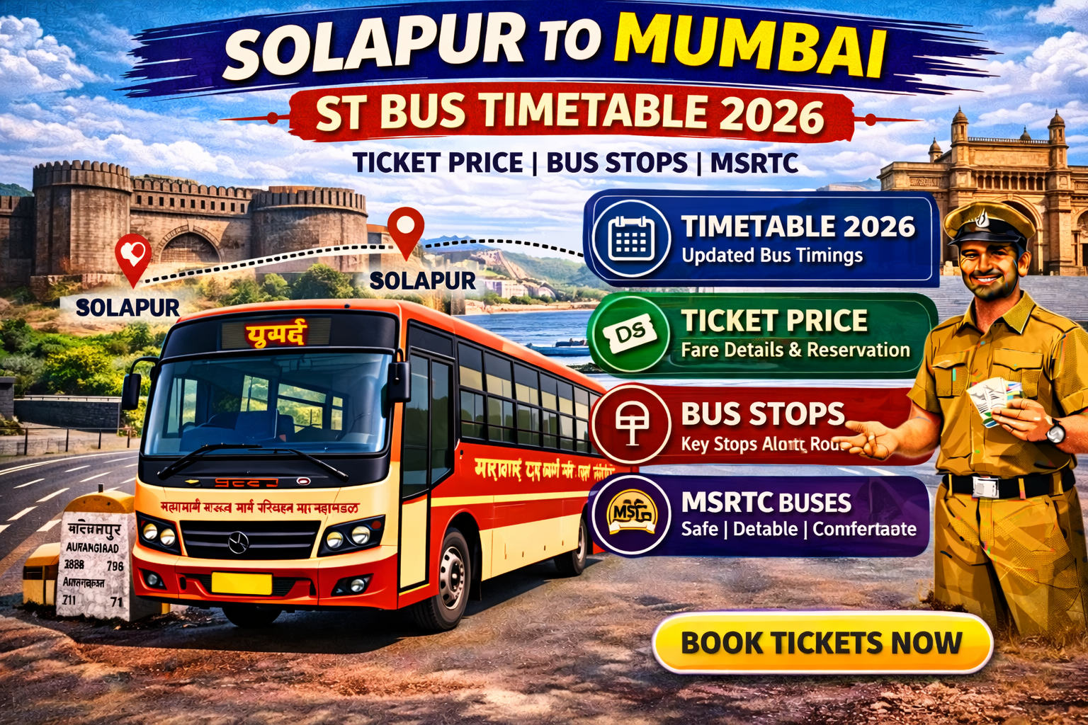 Solapur to Mumbai ST Bus Timetable 2026 Ticket Price | Bus Stops | MSRTC