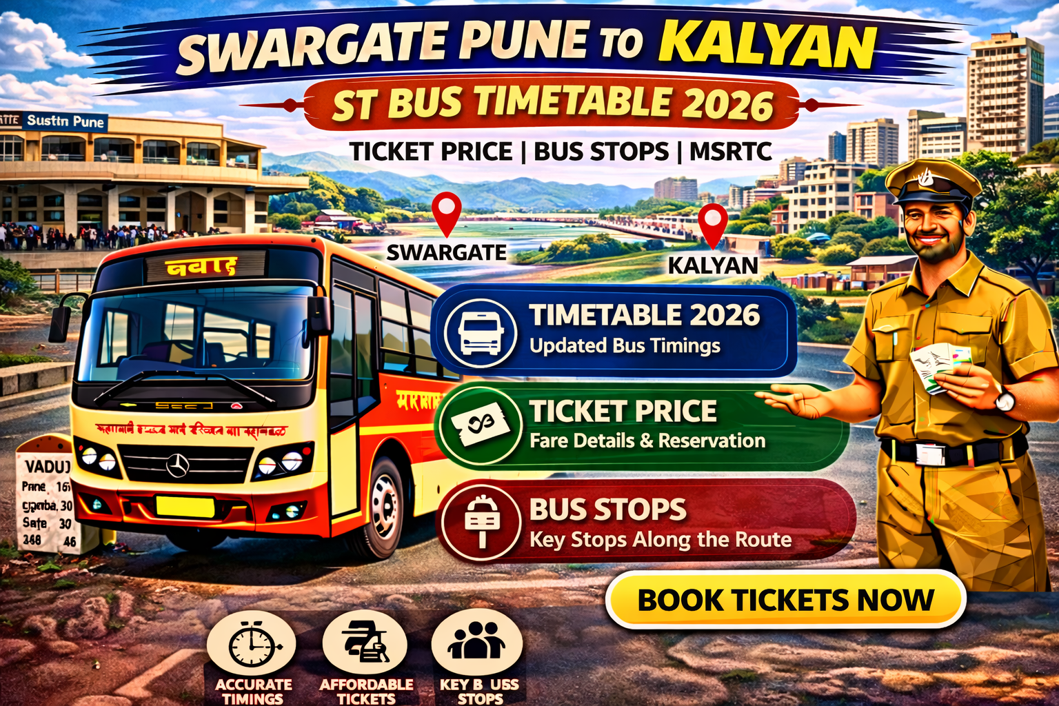Swargate Pune to Kalyan ST Bus Timetable 2026 Ticket Price | Bus Stops | MSRTC