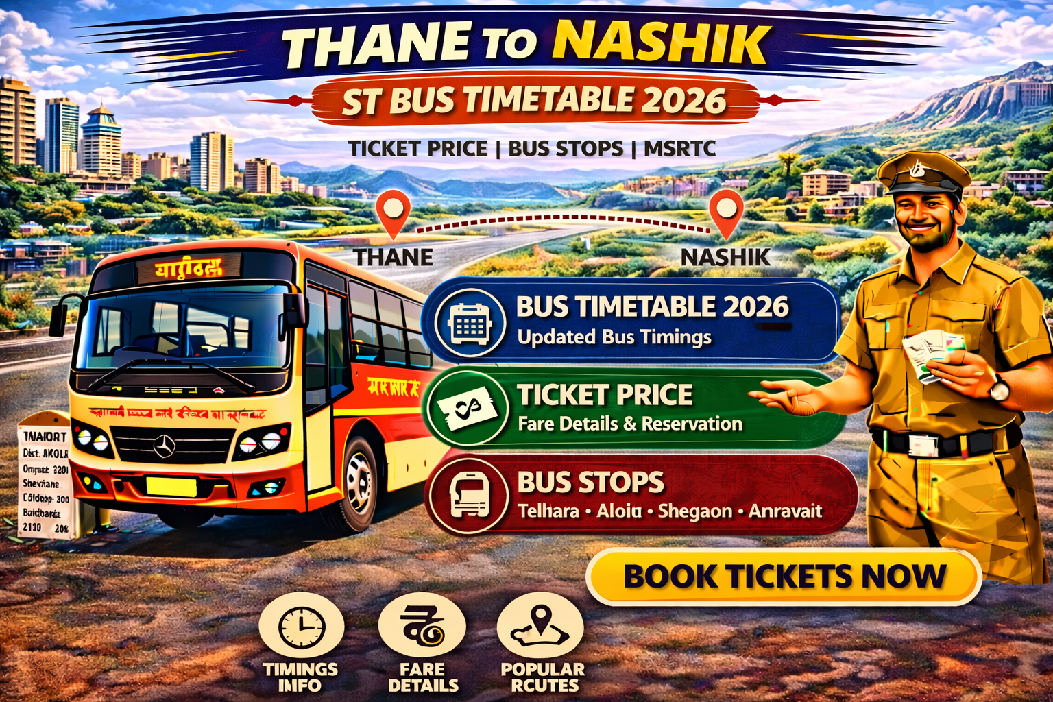 Thane to Nashik ST Bus Timetable 2026 Ticket Price | Bus Stops | MSRTC