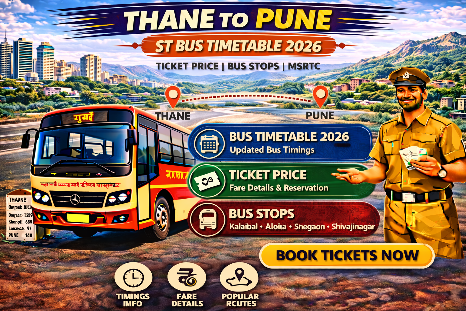 Thane to Pune ST Bus Timetable 2026 Ticket Price | Bus Stops | MSRTC