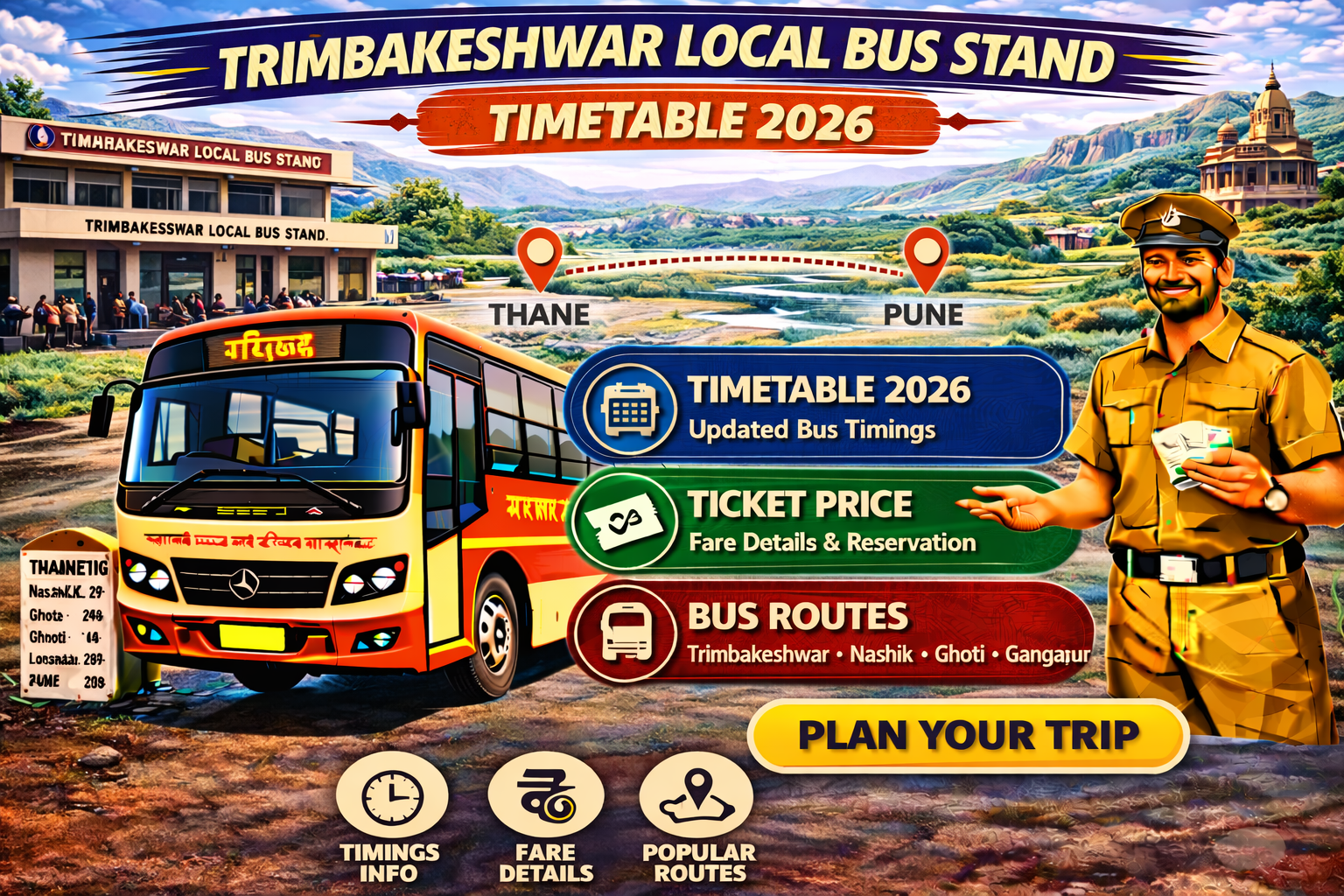 Trimbakeshwar Local Bus Stand Timetable 2026 Phone Number | Ticket Price | Routes