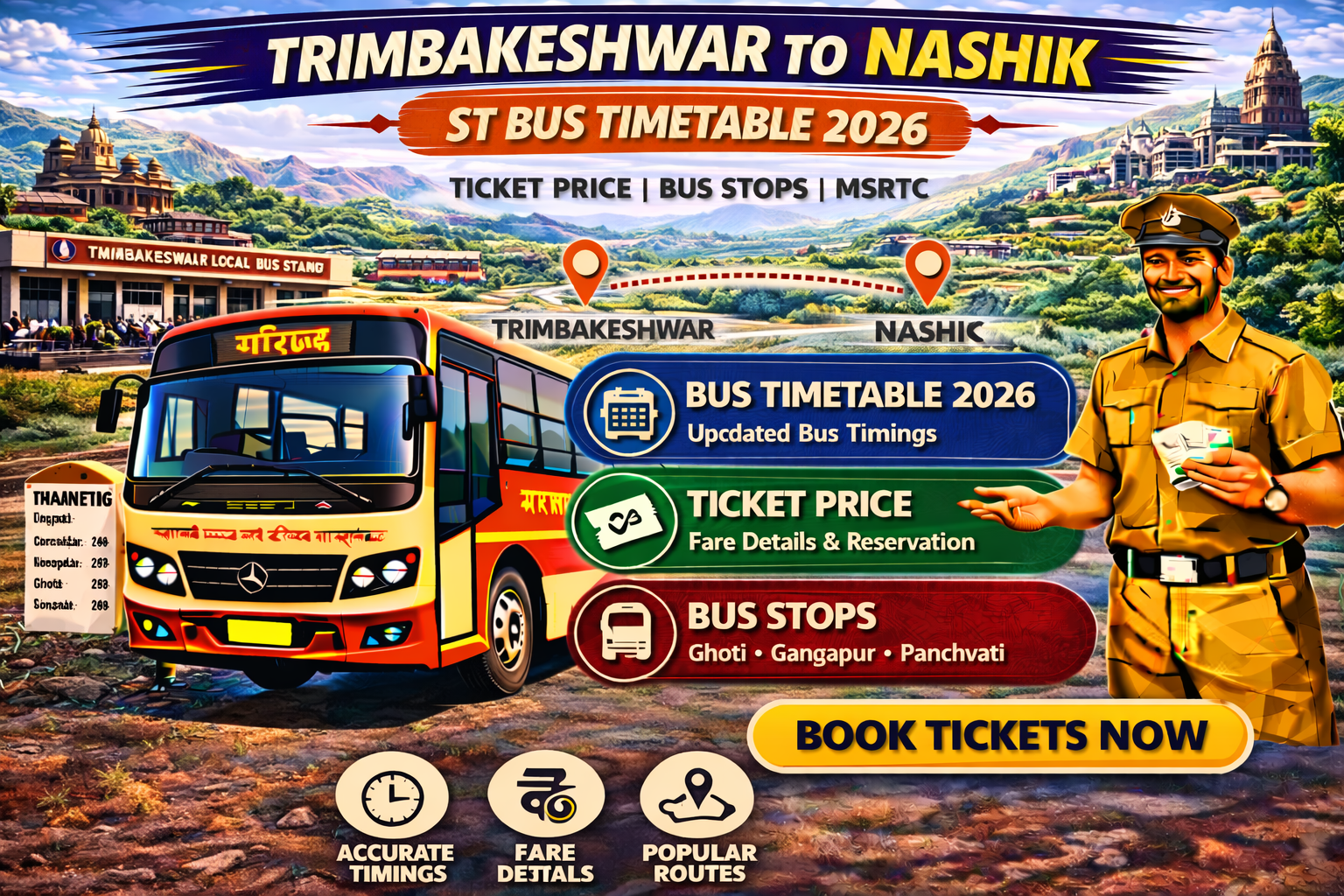 Trimbakeshwar to Nashik ST Bus Timetable 2026 Ticket Price | Bus Stops | MSRTC