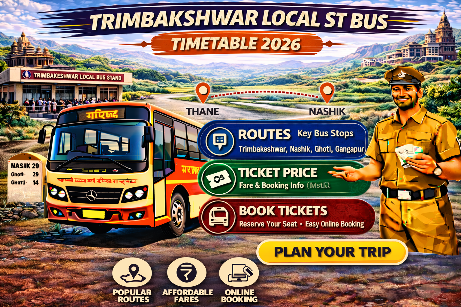 Trimbakeshwar Local ST Bus Timetable 2026 Routes | Ticket Price | Booking