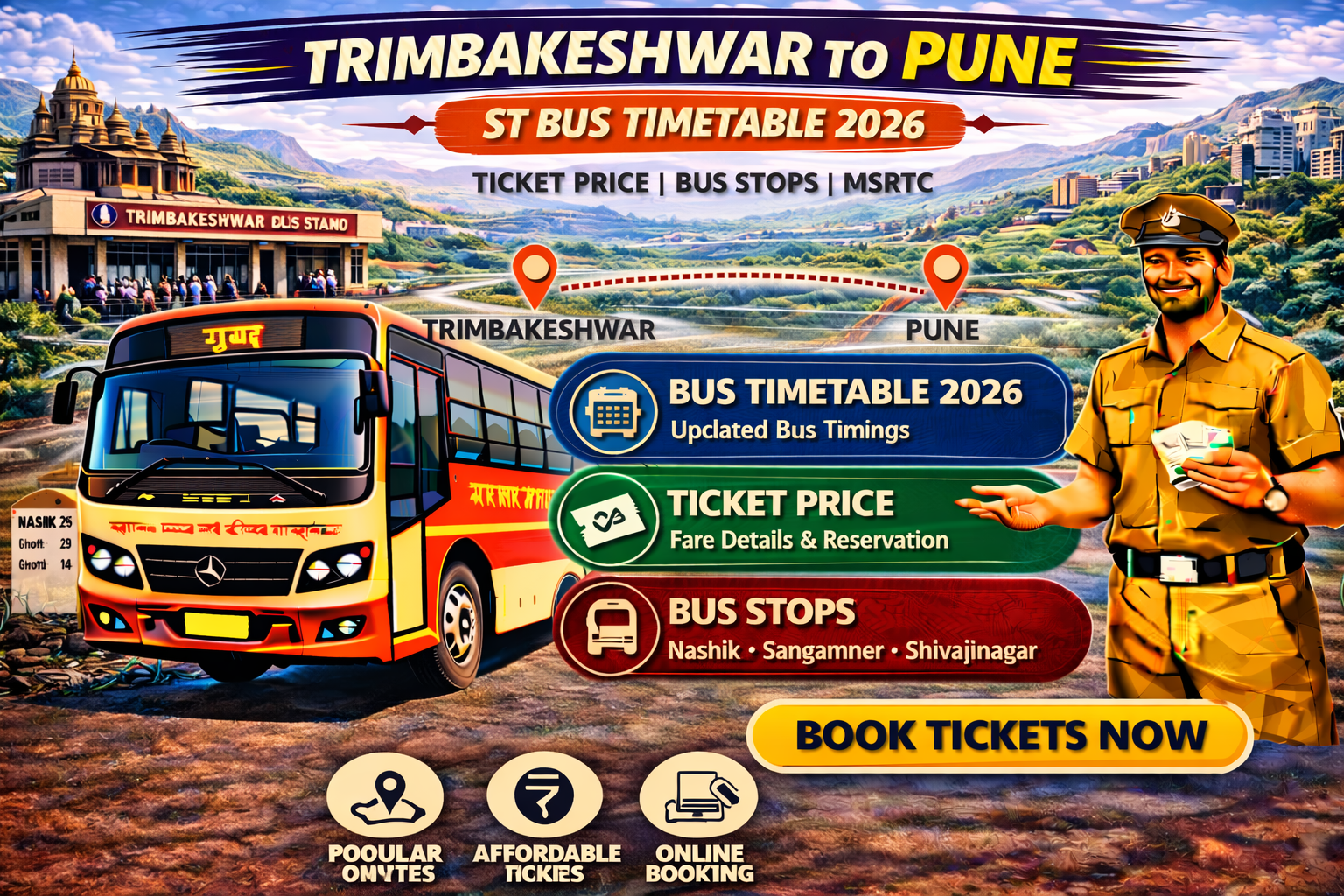 Trimbakeshwar to Pune ST Bus Timetable 2026 Ticket Price | Bus Stops | MSRTC