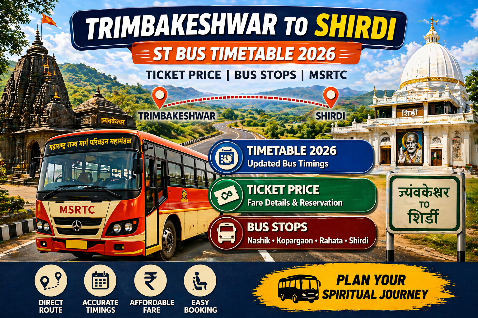 Trimbakeshwar to Shirdi ST Bus Timetable 2026 Ticket Price | Bus Stops | MSRTC