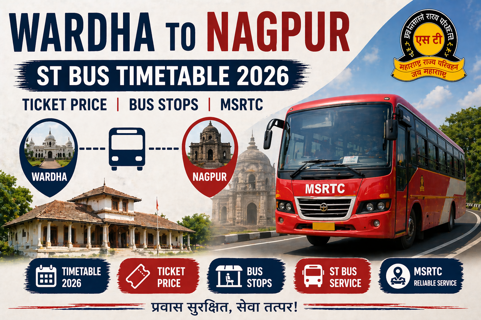 Wardha to Nagpur ST Bus Timetable 2026 Ticket Price | Bus Stops | MSRTC