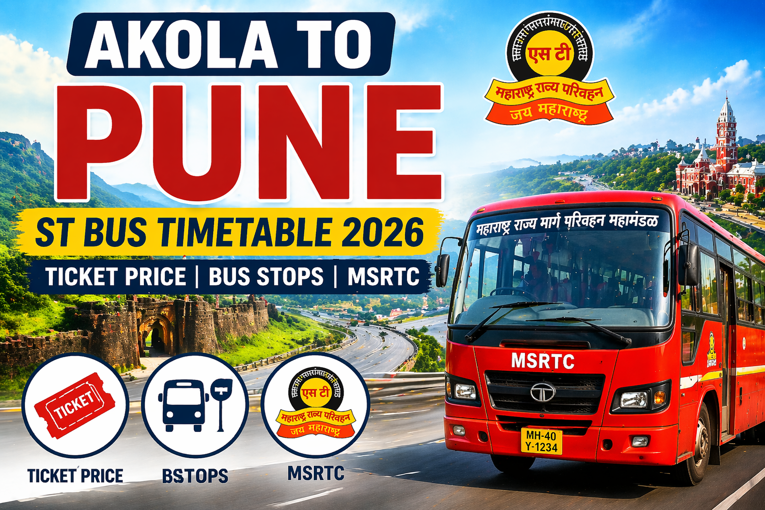 Akola to Pune ST Bus Timetable 2026 Ticket Price | Bus Stops | MSRTC