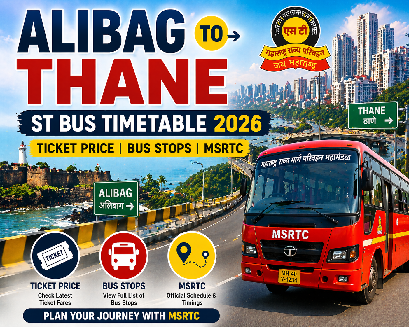 Alibag to Thane ST Bus Timetable 2026 Ticket Price | Bus Stops | MSRTC