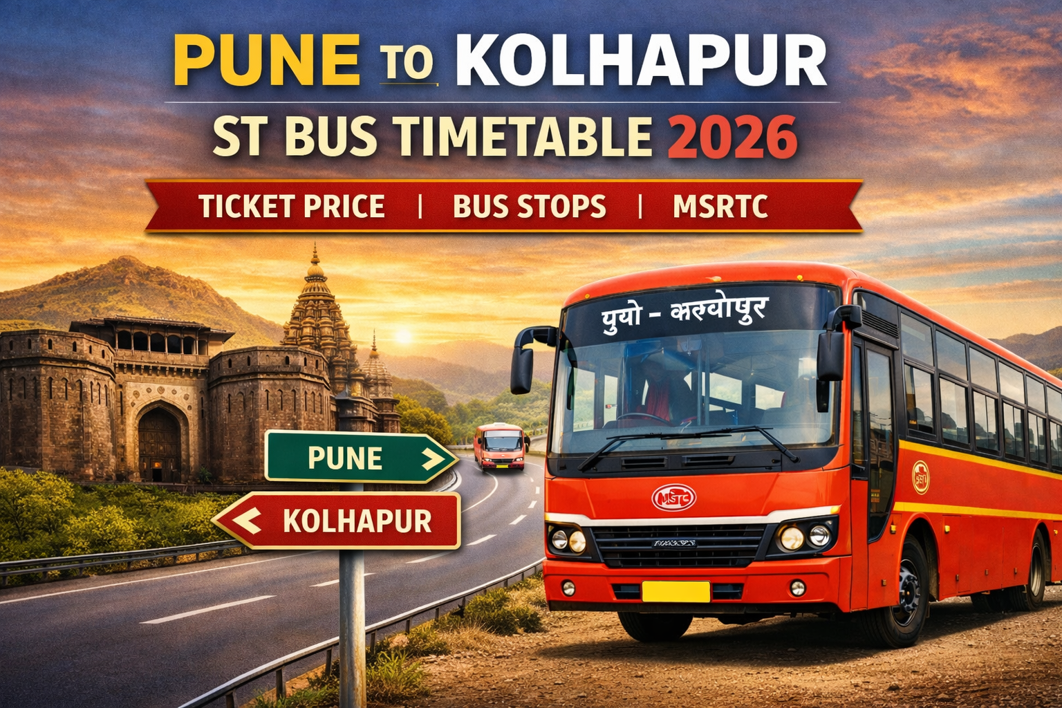 Pune to Kolhapur ST Bus Timetable 2026 Ticket Price | Bus Stops | MSRTC