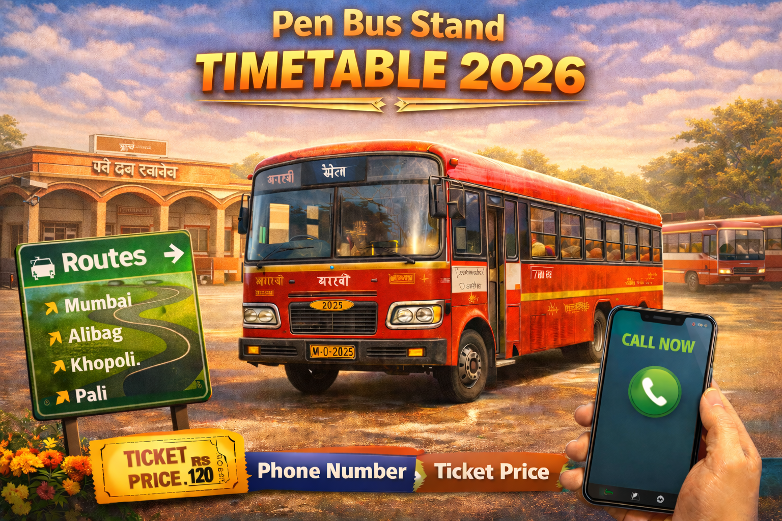 Pen Bus Stand Timetable 2026 Phone Number | Ticket Price | Routes