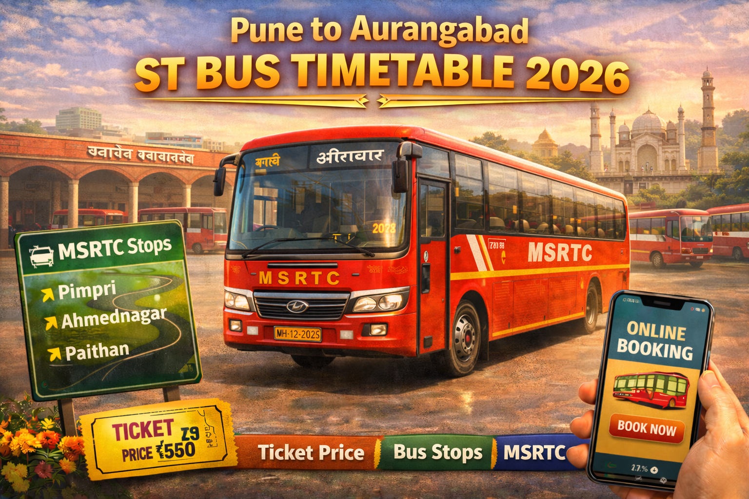 Pune to Aurangabad ST Bus Timetable 2026 Ticket Price | Bus Stops | MSRTC