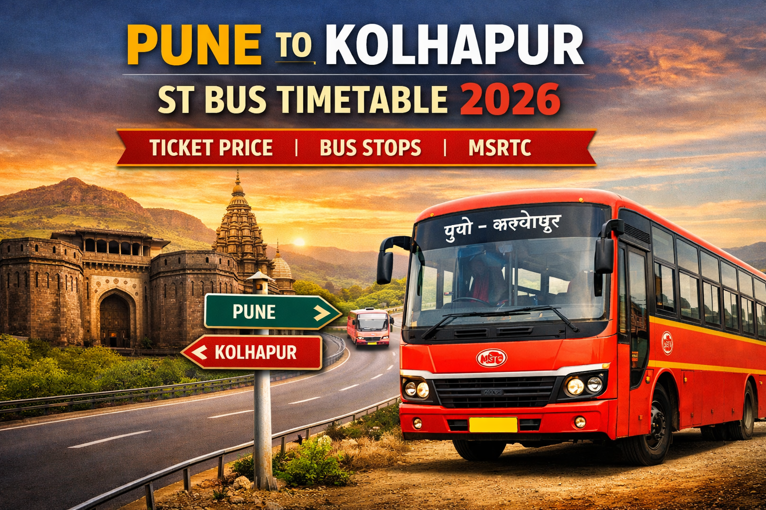 Pune to Kolhapur ST Bus Timetable 2026 Ticket Price | Bus Stops | MSRTC