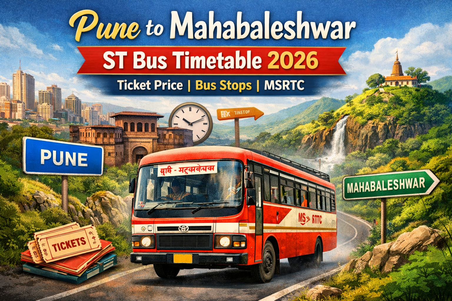 Pune to Mahabaleshwar ST Bus Timetable 2026 Ticket Price | Bus Stops | MSRTC