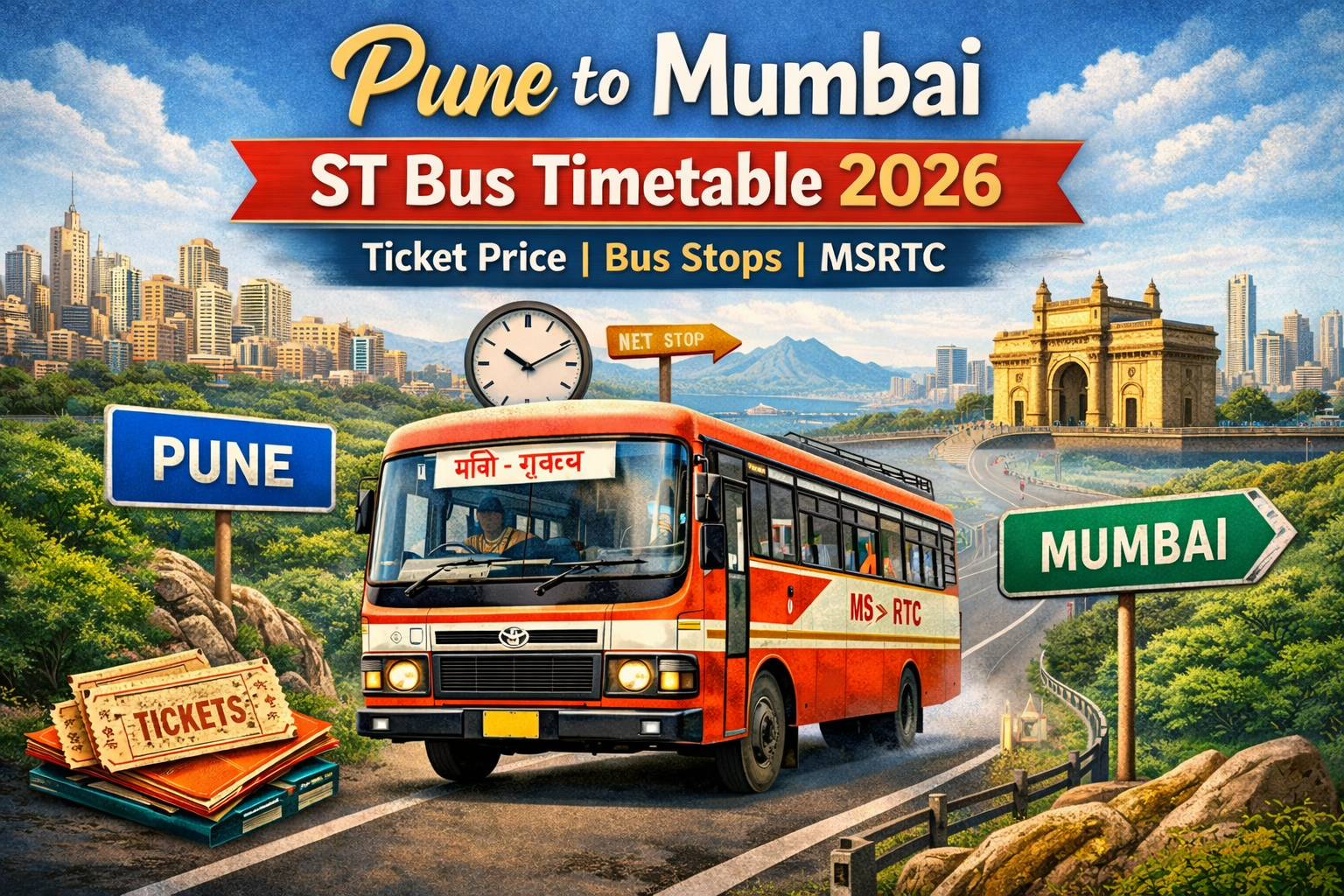 Pune to Mumbai ST Bus Timetable 2026 Ticket Price | Bus Stops | MSRTC