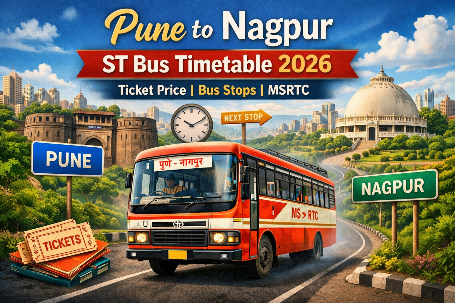 Pune to Nagpur ST Bus Timetable 2026 Ticket Price | Bus Stops | MSRTC