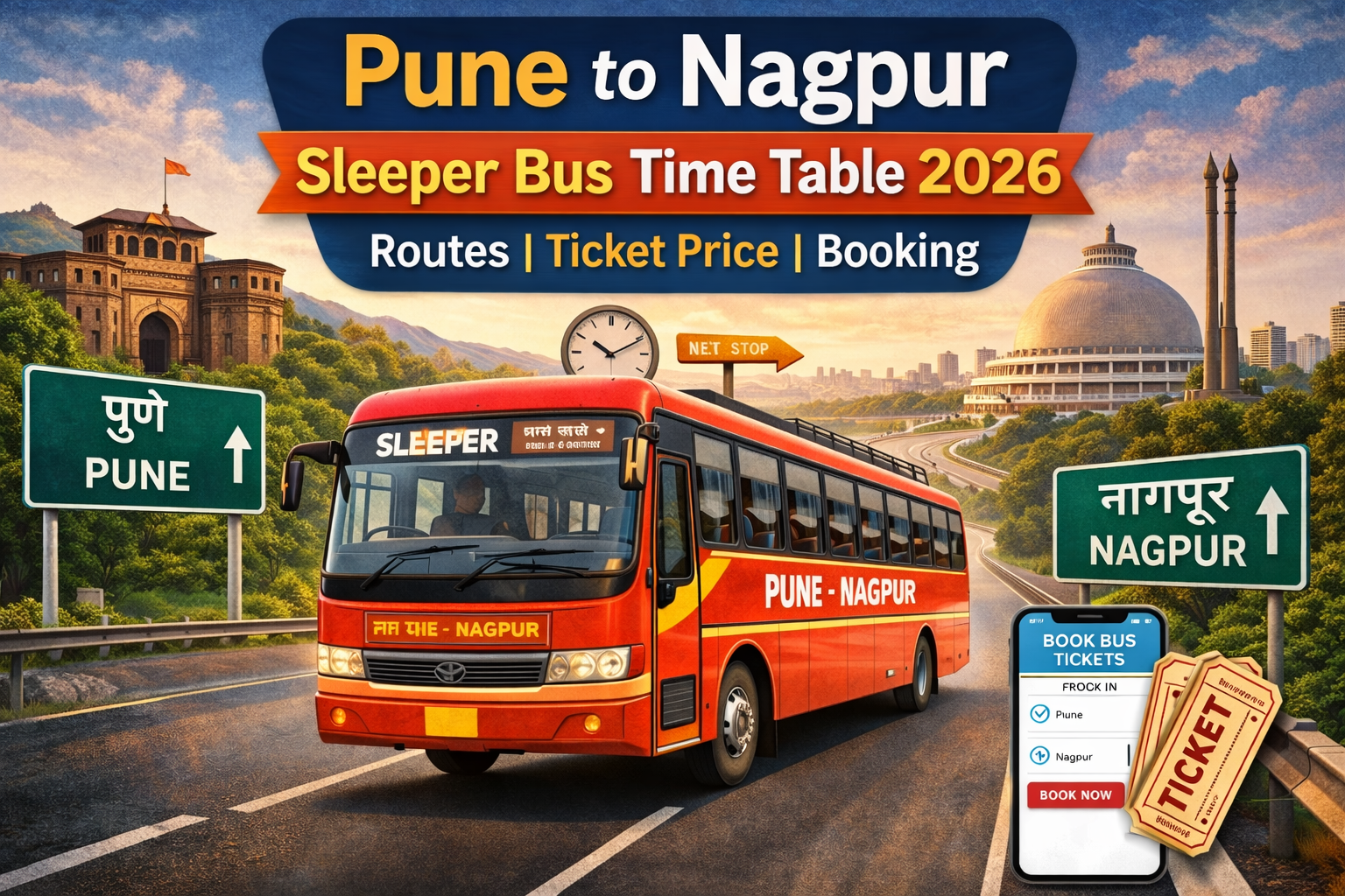 Pune to Nagpur Sleeper Bus Time Table 2026 Routes | Ticket Price | Booking