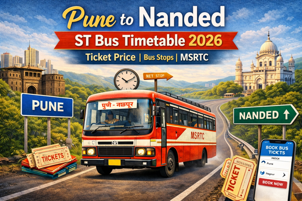 Pune to Nanded ST Bus Timetable 2026 Ticket Price | Bus Stops