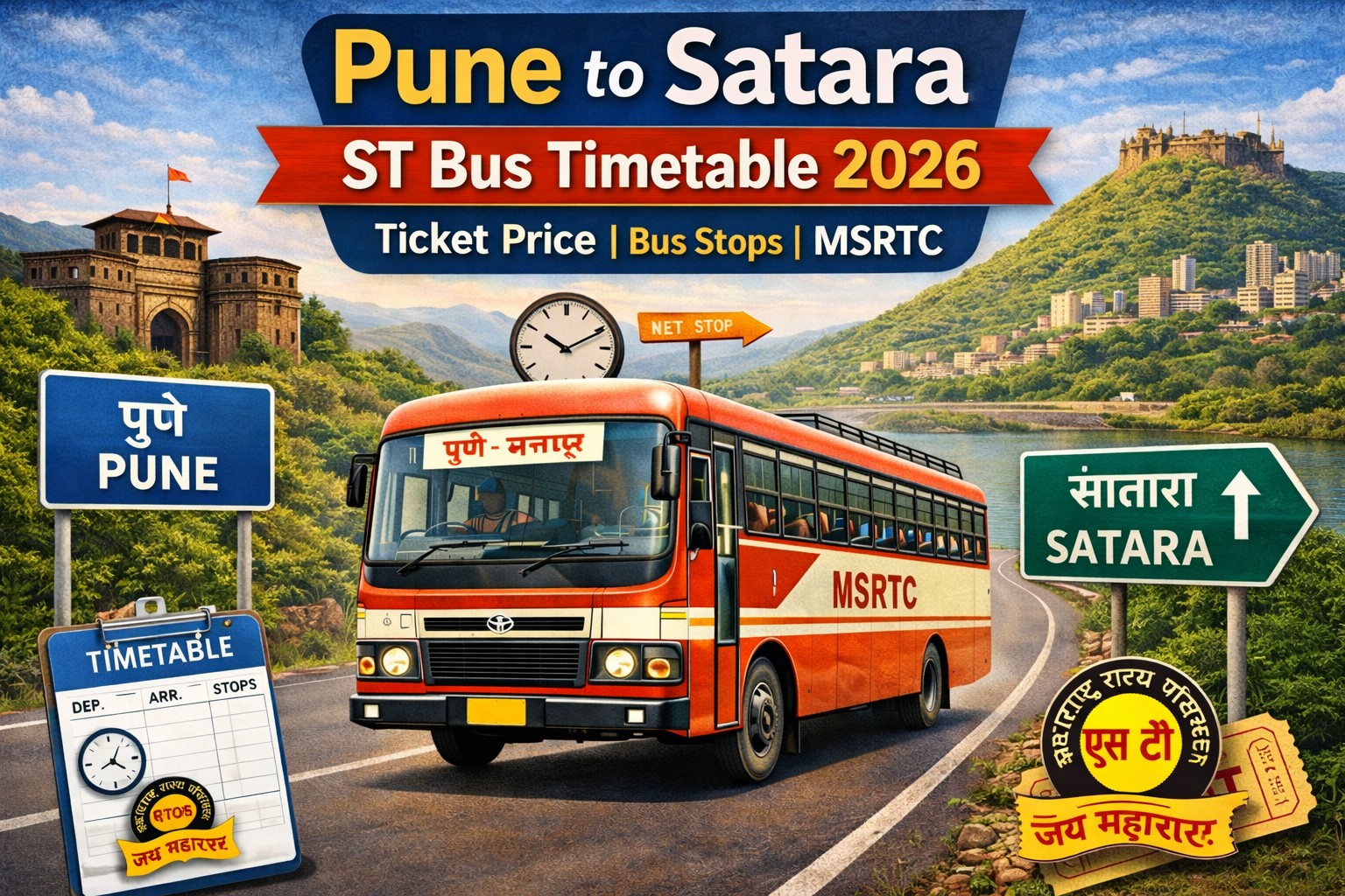 Pune to Satara ST Bus Timetable 2026 Ticket Price | Bus Stops | MSRTC