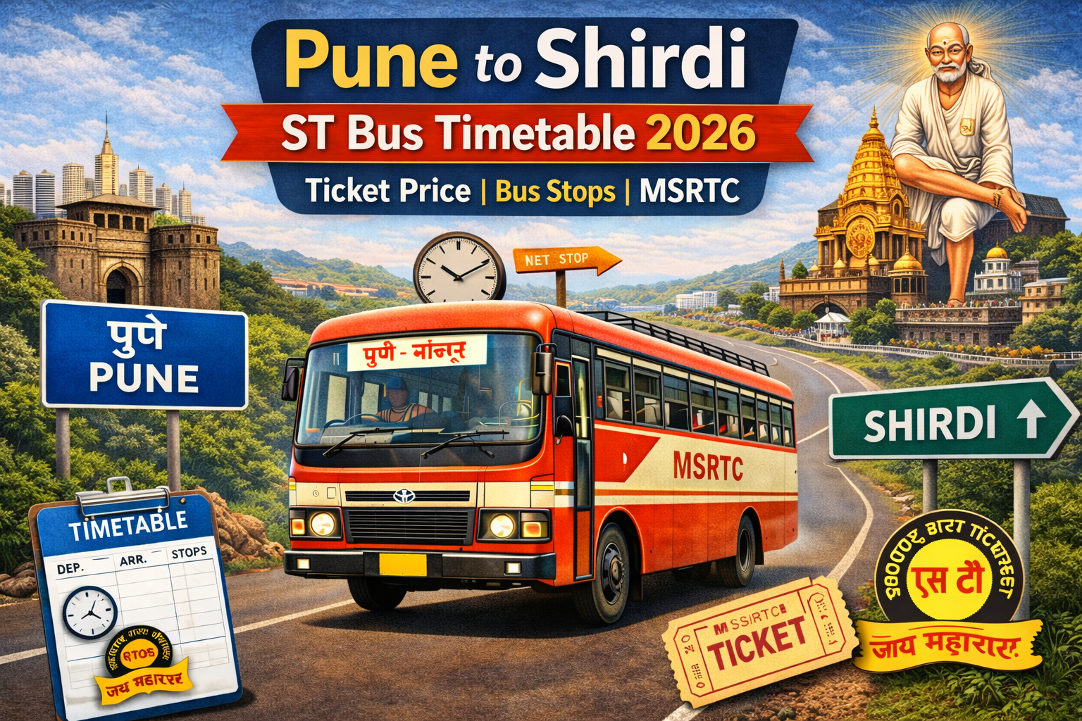 Pune to Shirdi ST Bus Timetable 2026 Ticket Price | Bus Stops | MSRTC