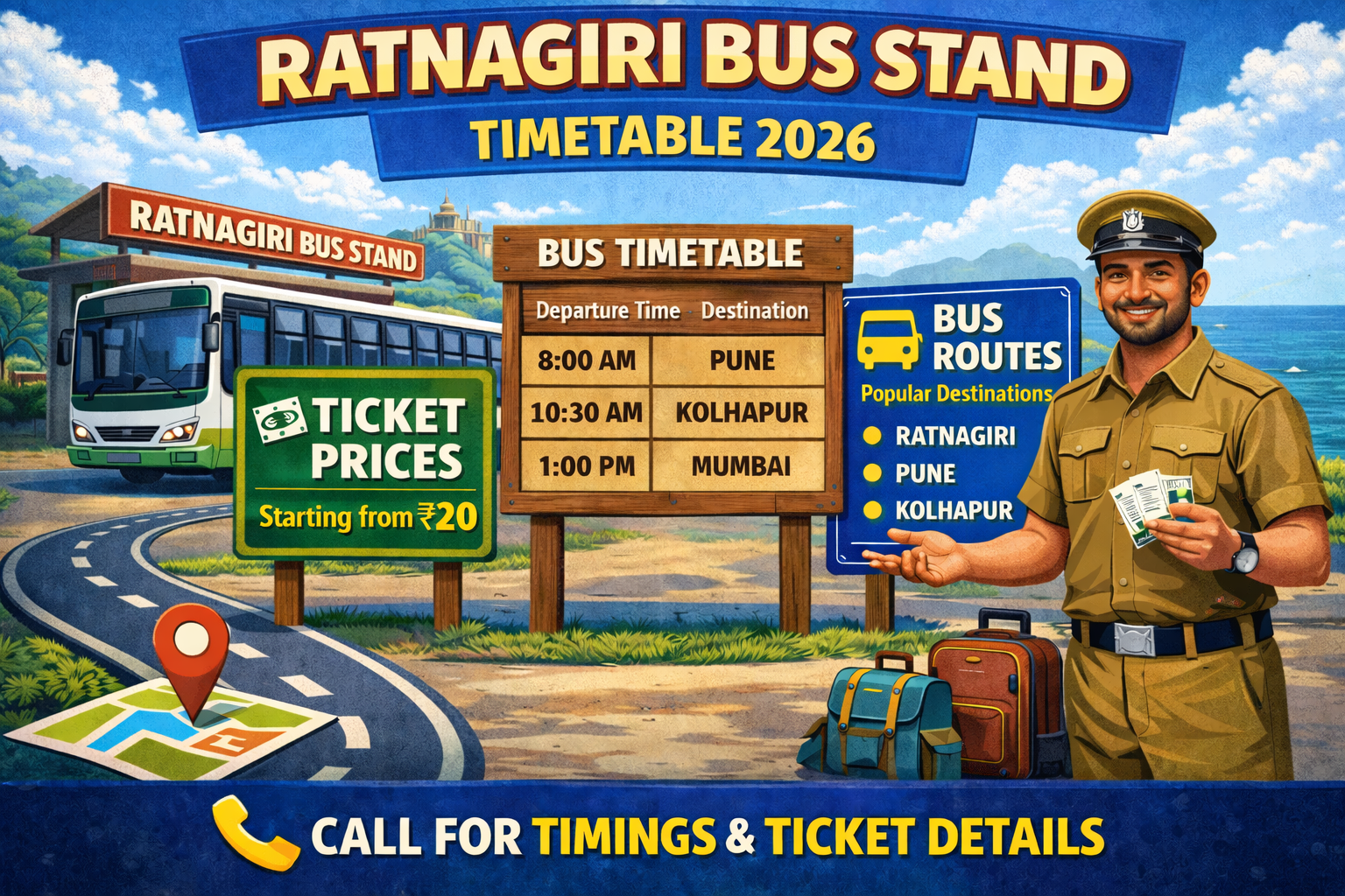 Ratnagiri Bus Stand Timetable 2026 Phone Number | Ticket Price | Routes